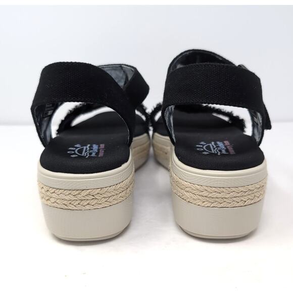 SKECHERS BOBS Platform Sandal Womens 9.5 Black Frayed Fabric Vegan NEW NWOB - Picture 5 of 11